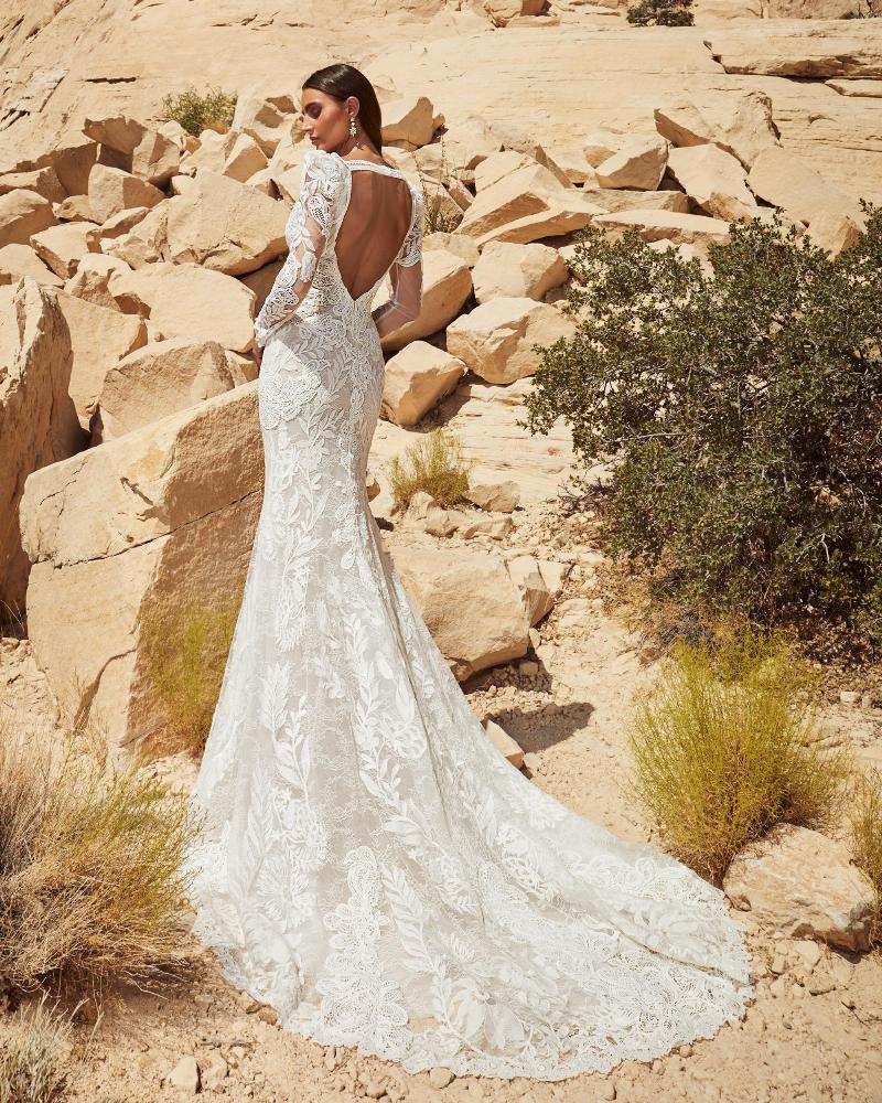 Lp2420 backless boho wedding dress with lace and removable long sleeves2